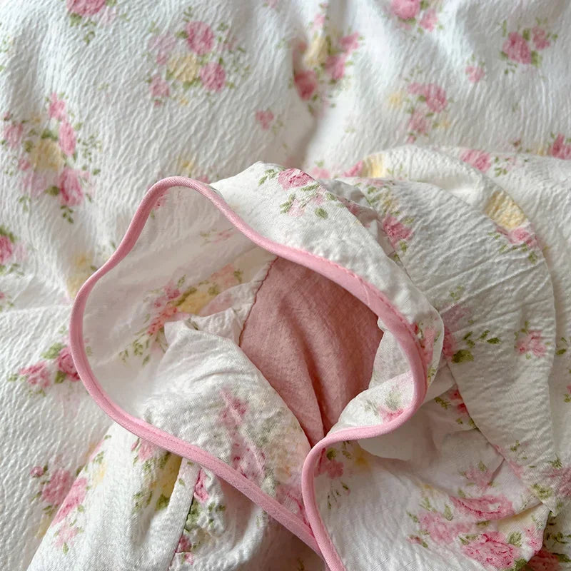 Ruffles Bedding Set Floral Style Duvet Cover Pillowcase with Bedsheet Skin-friendly Bed Linen Set Girls Room Bedclothes