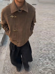 Elegant Metal Button Gender's Coat Slim Lapel Asymmetry Full Sleeves Couple Short Coat Chic Streetwear