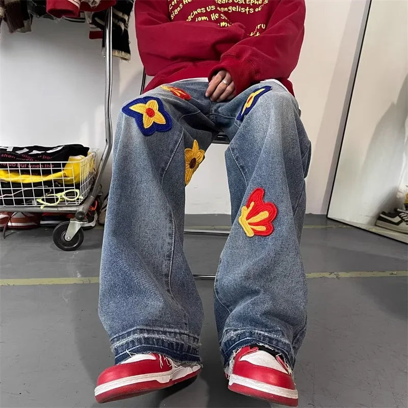 Y2K Vintage Flower Embroidery Jeans