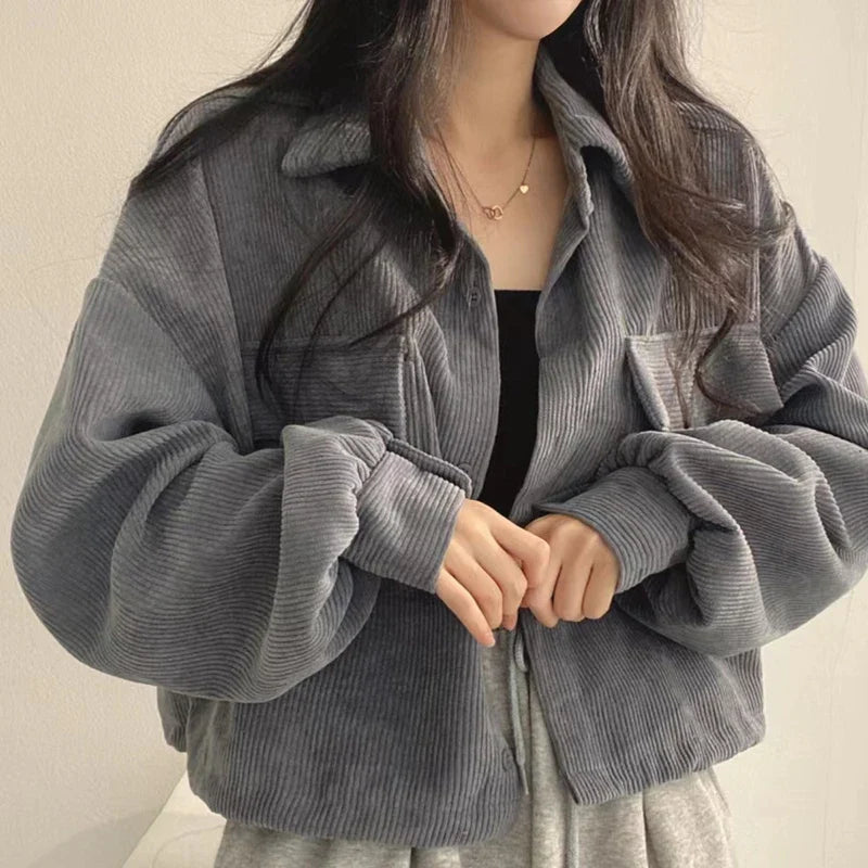 Retro Versatile Single Breasted Turndown Collar Long Sleeved Jacket