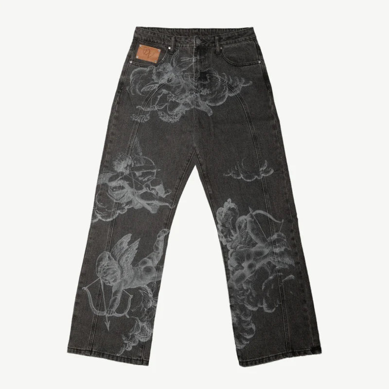 Y2k Angel Baggy Jeans Retro High Street Cupids Arrow Pants American Hip Hop Streetwear Unisex Casual Straight Jeans