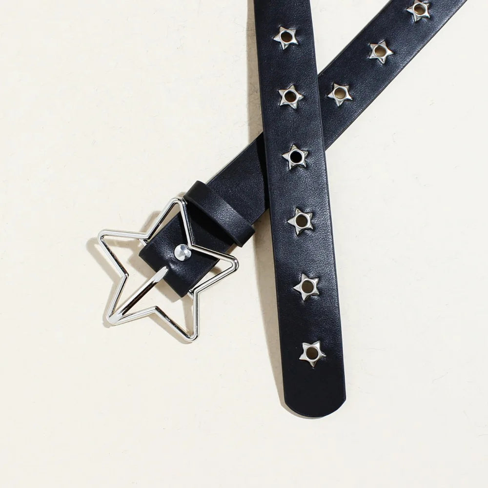 Y2K Punk Star Eyelet Black Rivet Belt Goth Pu Leather Belts