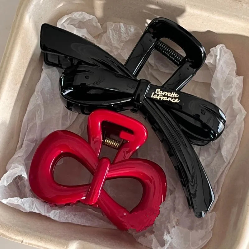 2Pcs/set Vintage Blue Polka Dot Red Bow Hair Clip Shark Claw Clamp Hairpin Barrette Korean Hair Headwear Accessory
