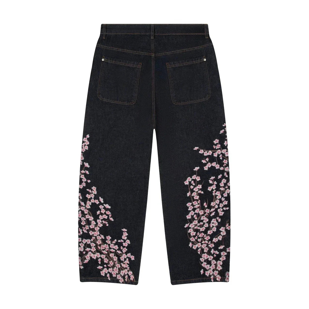 Harajuku Flower Embroidery Baggy washed jeans Y2K Vintage 2000s streetwear American Gothic Pants wide leg pants