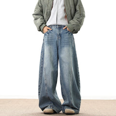 Wide Leg Denim Pants Male Loose Cowboy Mopping Trousers baggy Jeans Handsome Washed Streetwear Casual