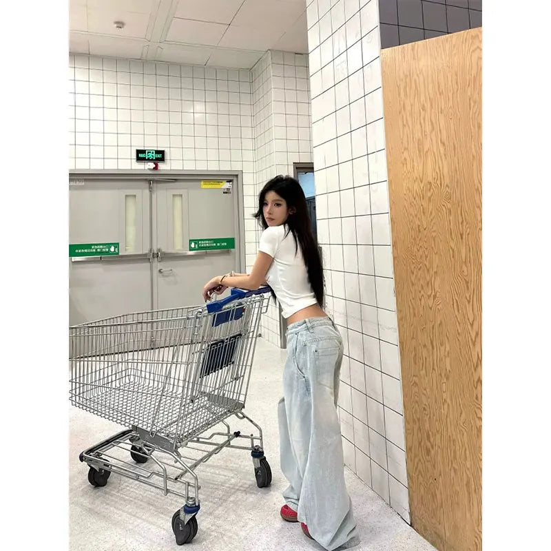 Blue Jeans Y2K Baggy Vintage High Waisted Jeans Straight Streetwear Casual Big Size Wide Leg Denim Pants