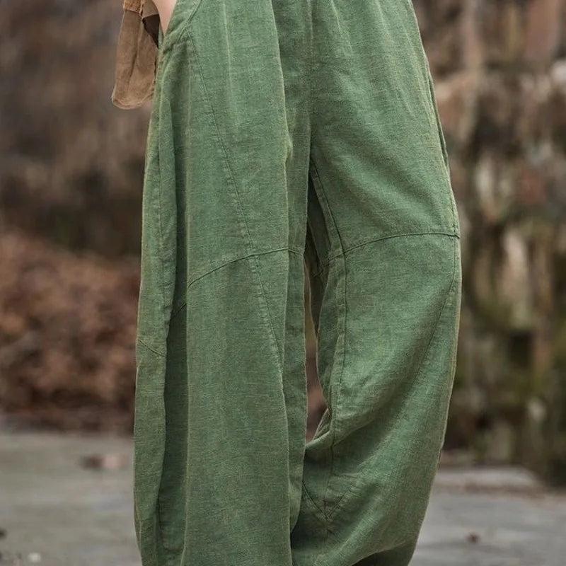 Elegant Cotton Linen Baggy Cargo y2k Pants Vintage Elastic Waist Trousers Loose Casual Long Wide Leg Oversize Clothes