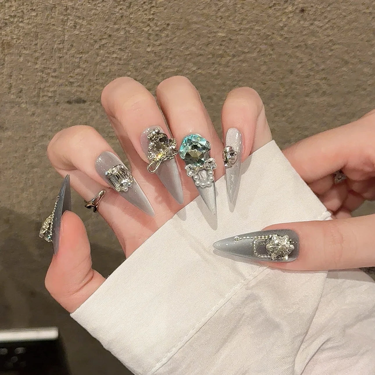 Handmade Press on Nails Shiny Pink Cat Eye Fake Nails