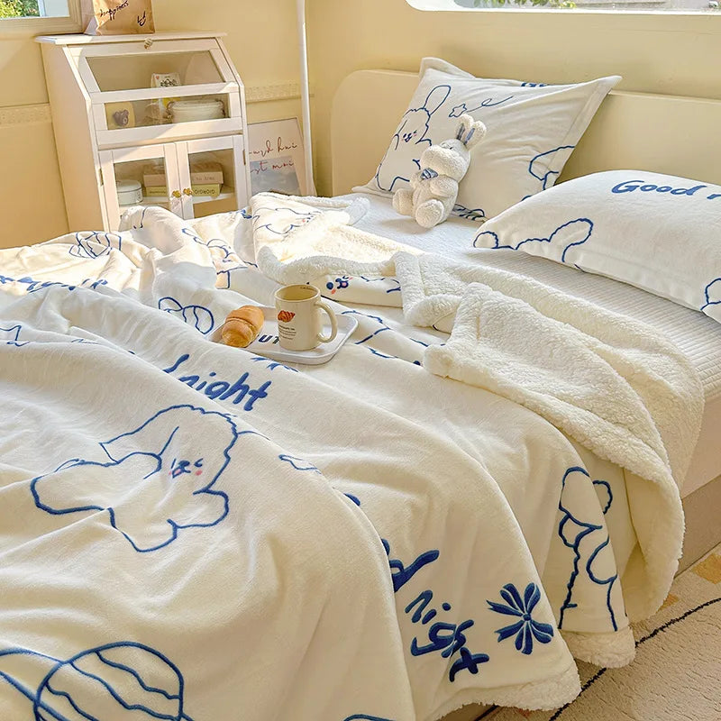Cartoon Printed Lamb Wool Blanket Thick