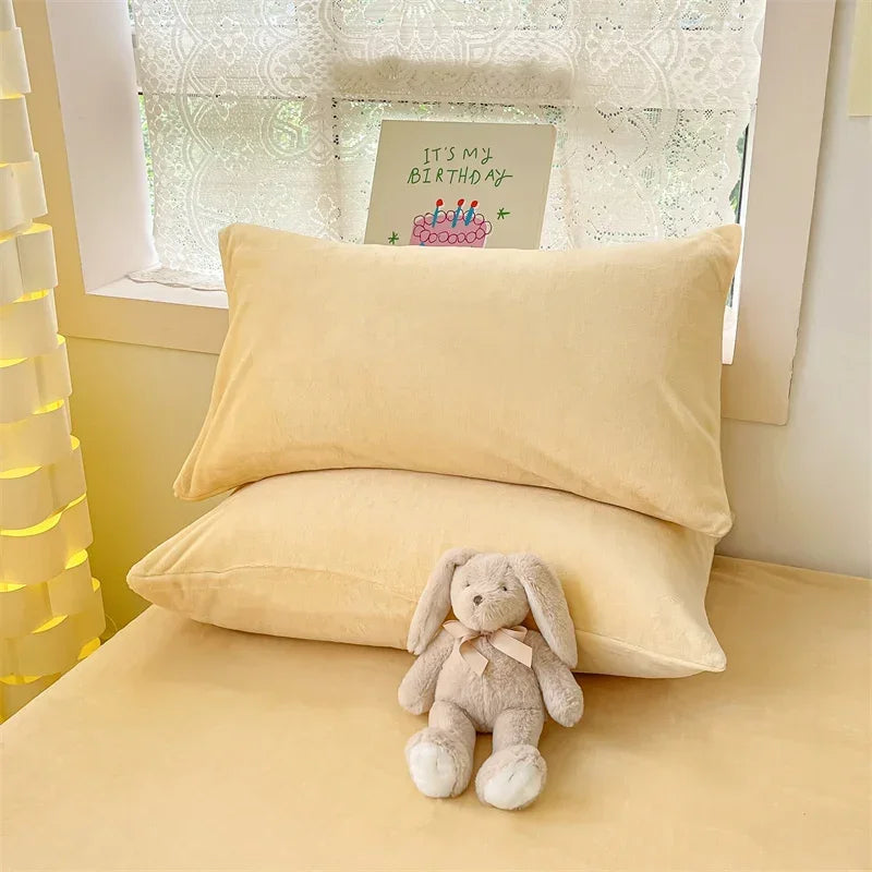 Simple Milk Fleece Warm Duvet Cover Set 220x240 Soft Fluffy Queen Bedding Set Plush Warmth Blanket Cover Sets Cozy