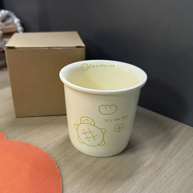 Ins little turtle holds a coffee cup in hand