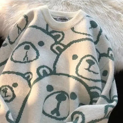 Couple Bear Sweater Idle Style Jacket Student Loose-fit Knitted Top