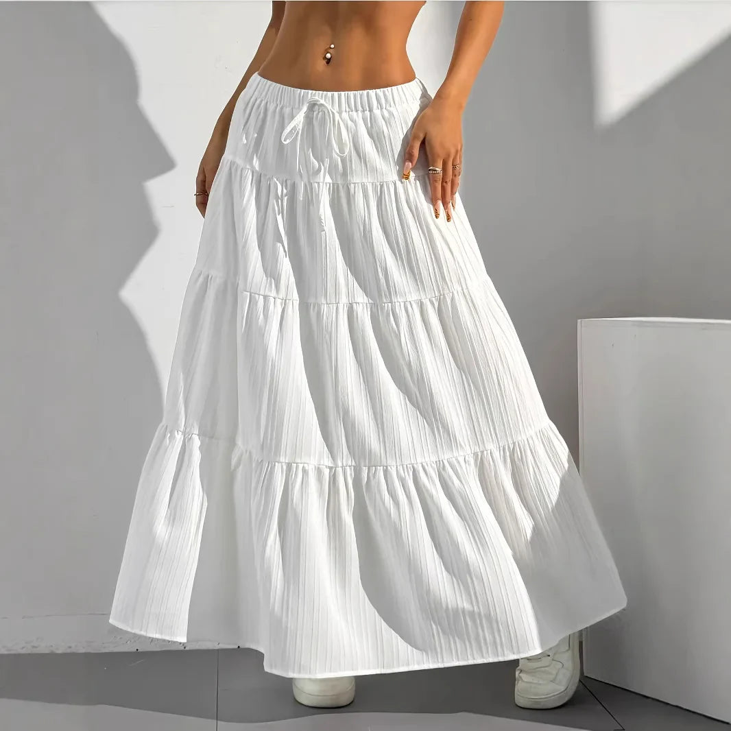 SpringHalf length Skirt with Strap Splicing Large Swing Skirt Loose Long Skirt Wear