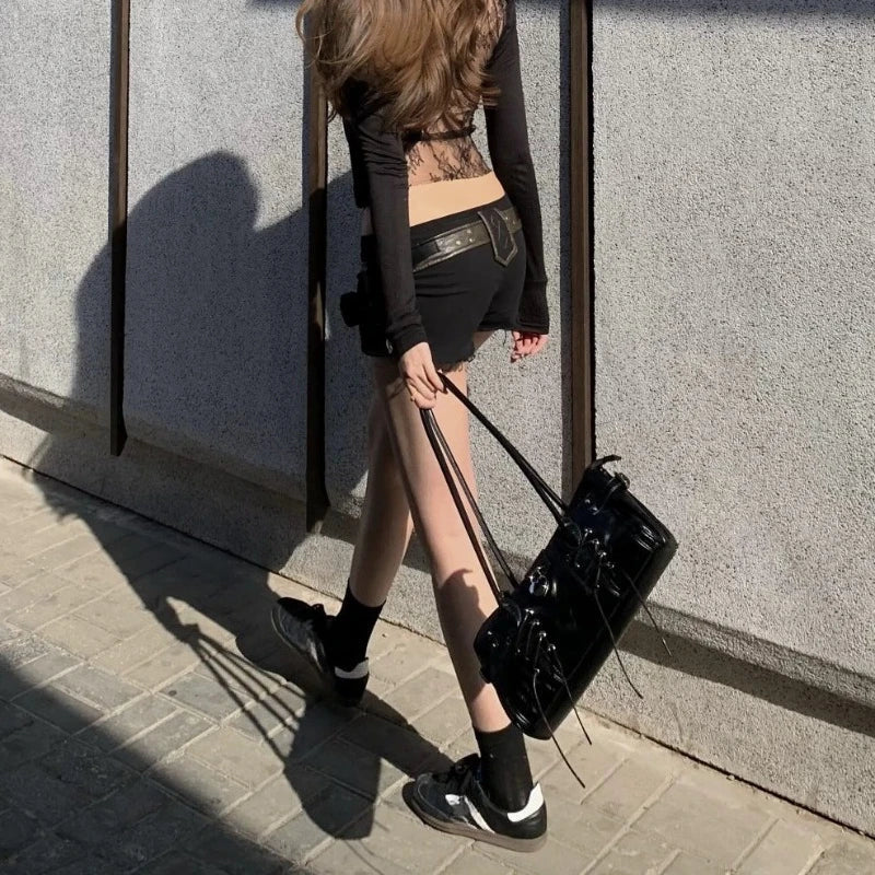 American High Street Y2k Babes Mini Shorts Vintage Wasteland Style Cargo Denim Pants Retro Low Rise Pants