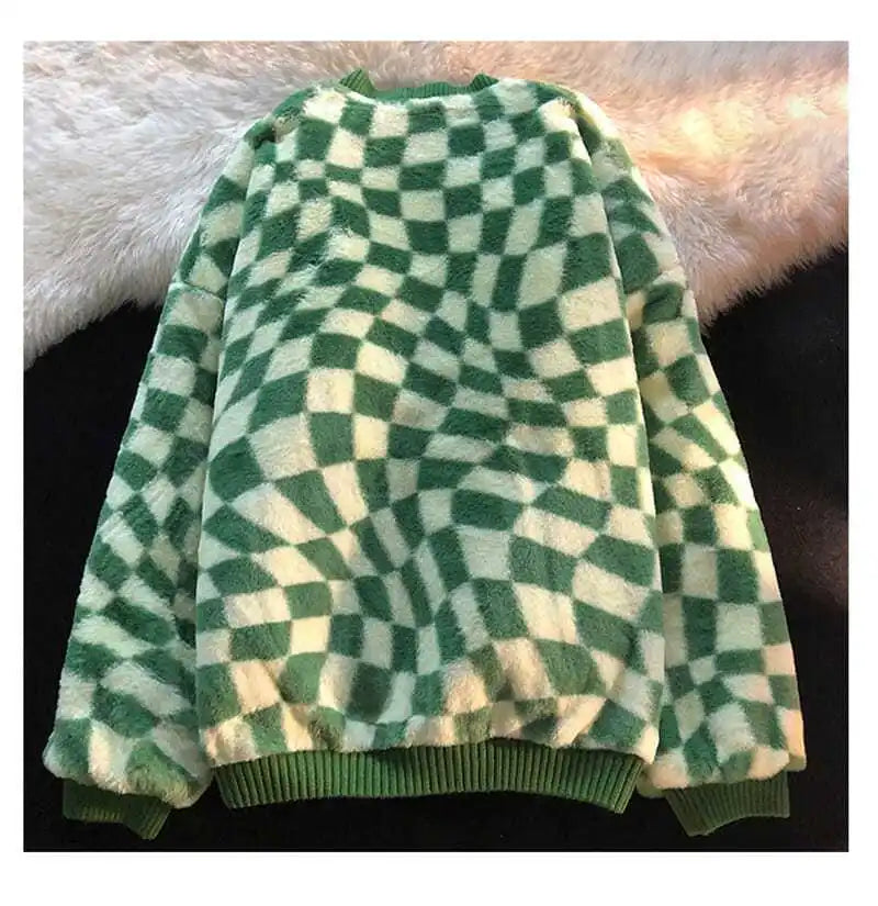 French green plaid coat women's