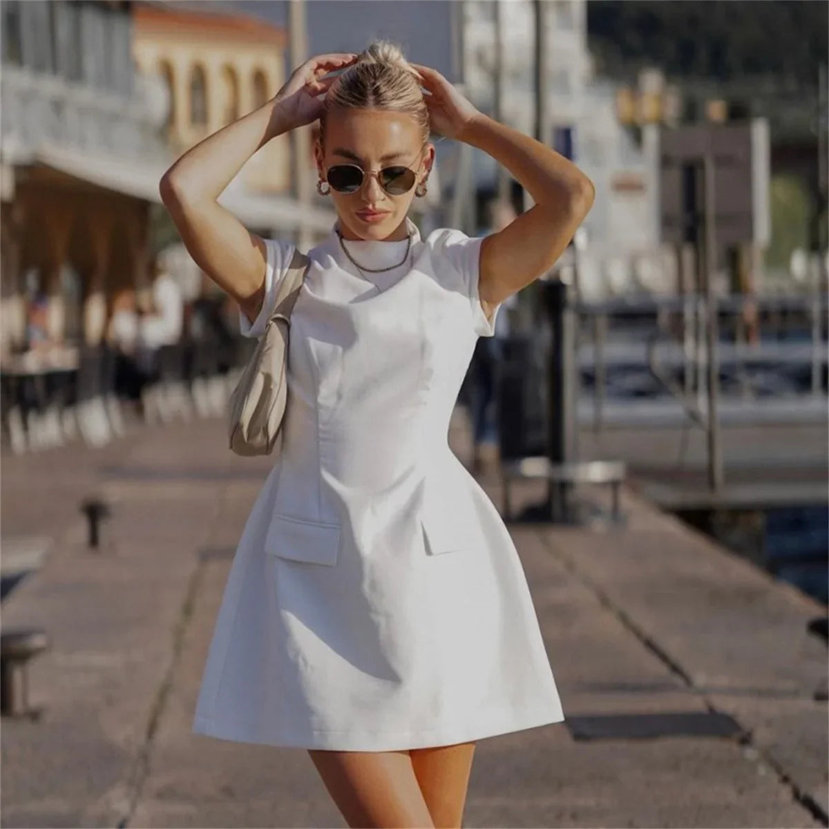 Slim Fit Hollow Mini Dress Y2K Sleeveless A- LINE Black Dress High Street Commute Elegant Dresses