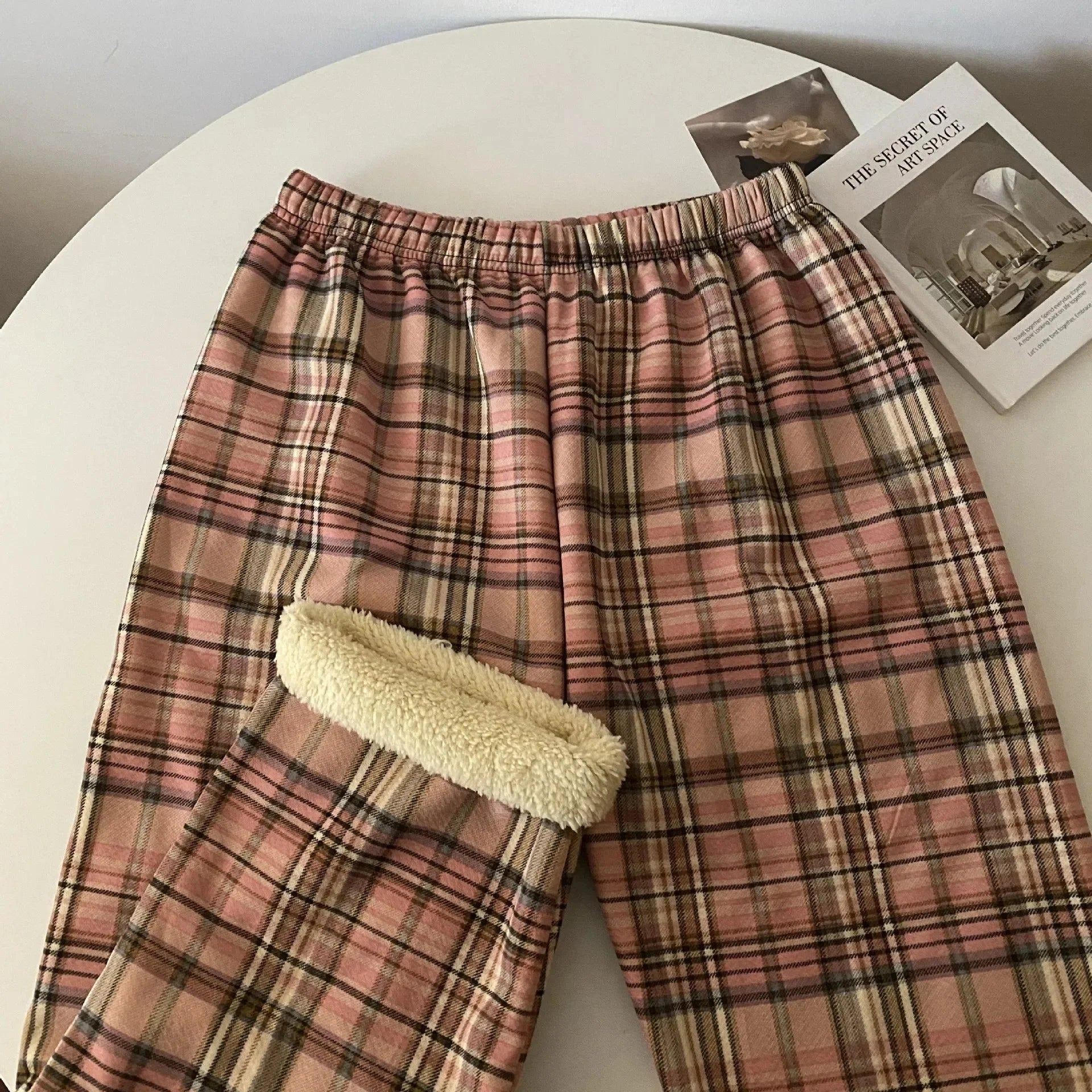 High Waist Fleece Lined Wide Leg Pants Comfortable Casual Korean Style Home Wear Slimming Trousers