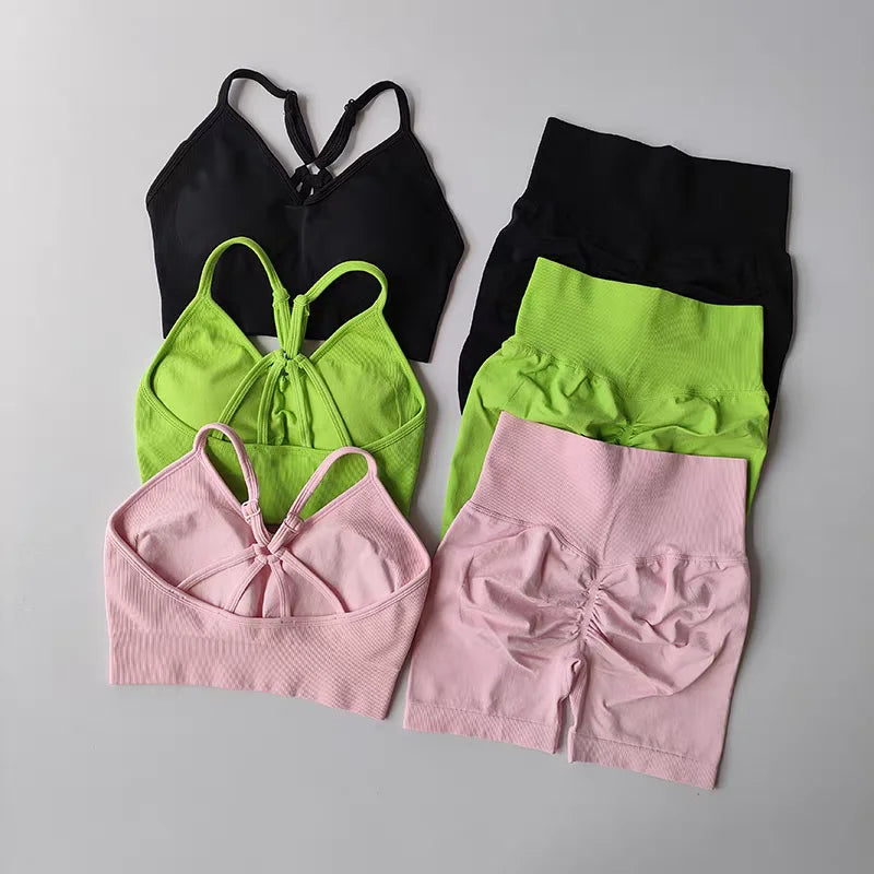 2 Pcs Yoga Sets High Waist Workout Outfits Gym Wear Gym Clothing Sports Suits Fitness Tracksuit Sportswear Shorts Suit