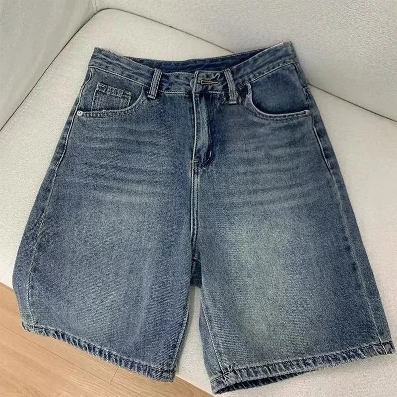 Casual Denim Shorts Wide Leg Short Jeans Knee Lenght Denim Pant High Waist Shorts Girls