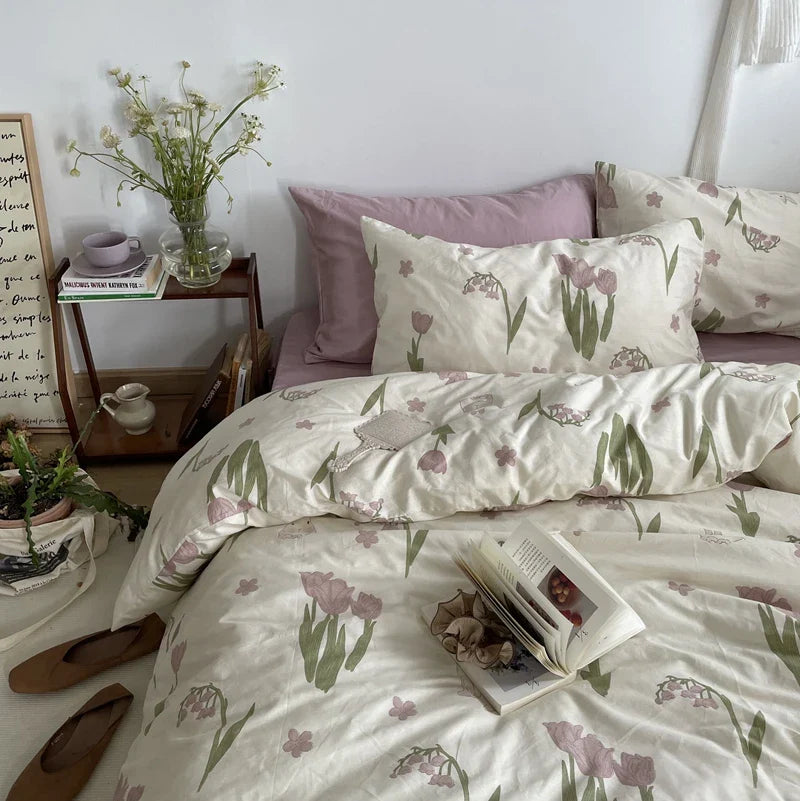 Floral Style Duvet Cover Pure Cotton Bed Cover Girls Soft Comforter Covers Set with Pillowcase이불커버 King Size Quilt Cover Set