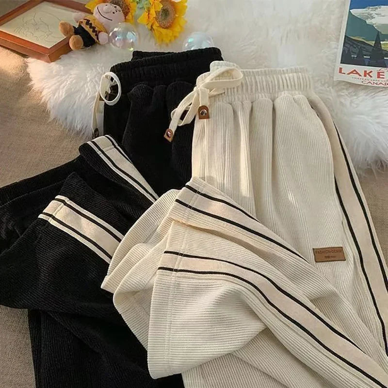 Corduroy Casual Sweatpants Straight Thick Wide Leg Pants Streetwear Outdoor Sports Work Joggers Trousers Male