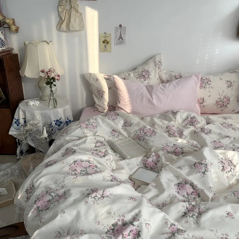 Floral Style Duvet Cover Pure Cotton Bed Cover Girls Soft Comforter Covers Set with Pillowcase이불커버 King Size Quilt Cover Set