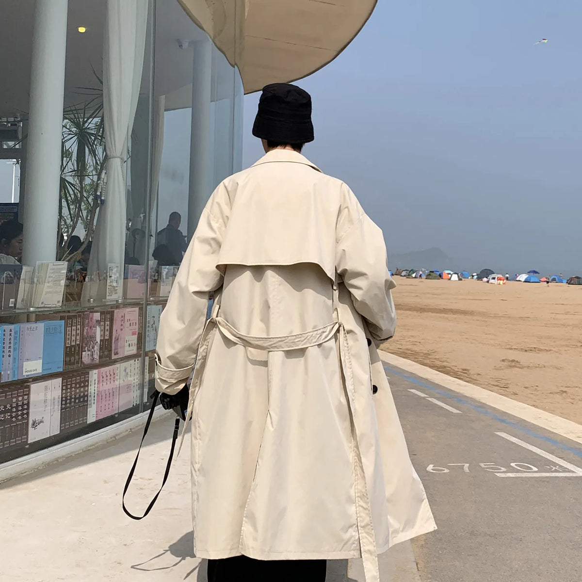 Korean style Trench Coat Male Streetwear Windbreaker Trenchcoat Solid Business Casual Loose Long Overcoat