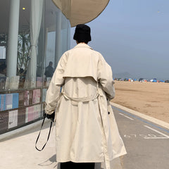 Korean style Trench Coat Male Streetwear Windbreaker Trenchcoat Solid Business Casual Loose Long Overcoat