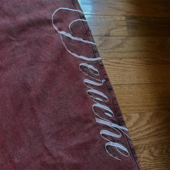 Y2K Casual Loose Jeans Vintage Letter Print Rivet Waist Belt Design Red High Waist Wide Leg Jeans Hip Hop Streetwear