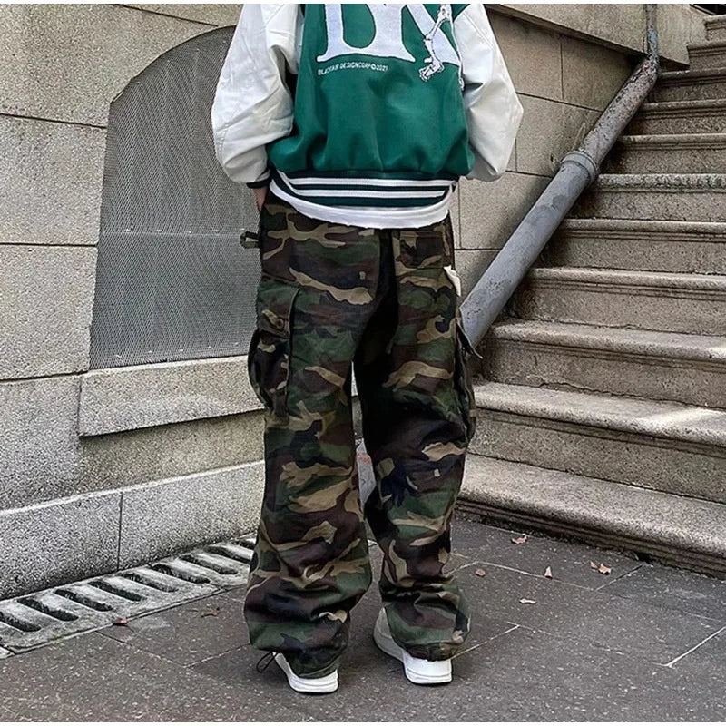 Y2k American High Street Retro Hiphop Camouflage Cargo Pants Thin Pants Gothic Straight Leg Casual Pants Trend Brand