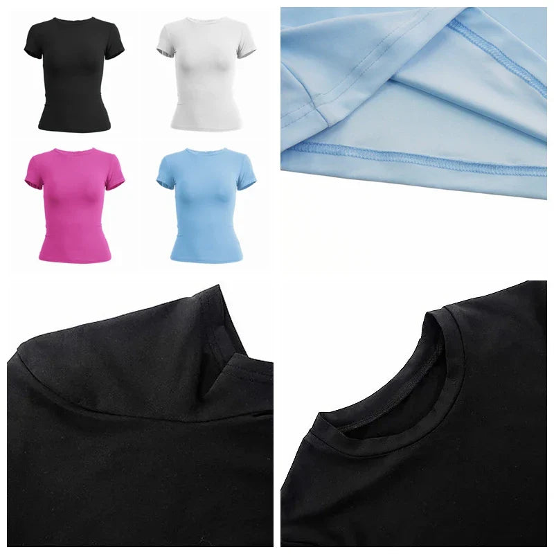 Clothing Short Sleeve T-shirt Slim Fit Tops O-Neck Knitted Sheath Tee Shirt Street Wear Sex Sporty Y2K New2410