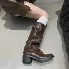 Boots Knee High Platform Chunky Heels Trend Punk Gothic Rock Leather Shoes Motorcycle Footwear Q221
