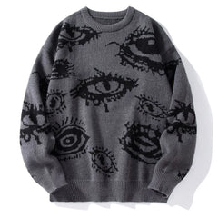 American Round Neck Long-sleeved Loose Sweater Sweater Jacquard Eye Pattern Hip Hop Casual Couple Pullover