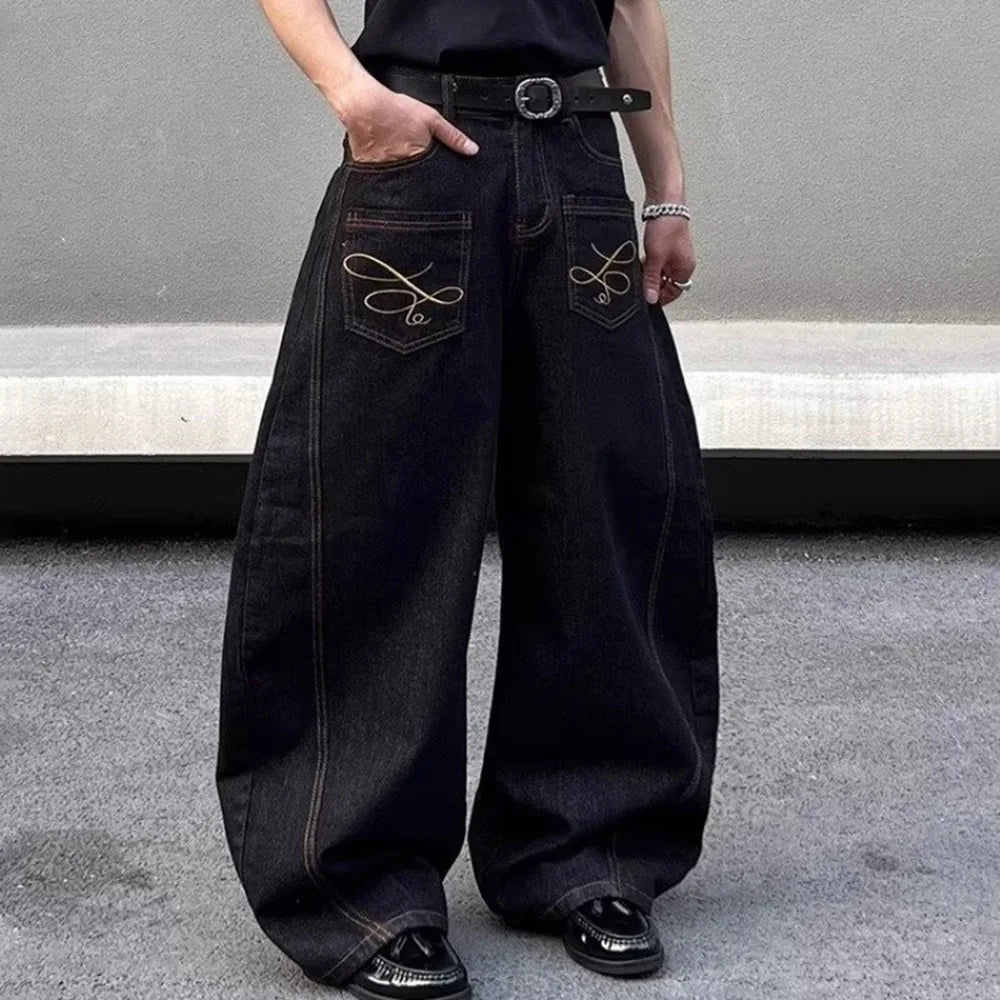 Y2k Pocket Decoration Jeans Harajuku Retro Trend Street Hip-Hop Casual Loose Niche Bottoms