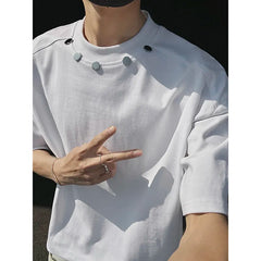 Tshirt Slim Fit Solid Color Round Neck t Shirt Button trim Casual Tee Shirt Lightweight Breathable Cotton Top