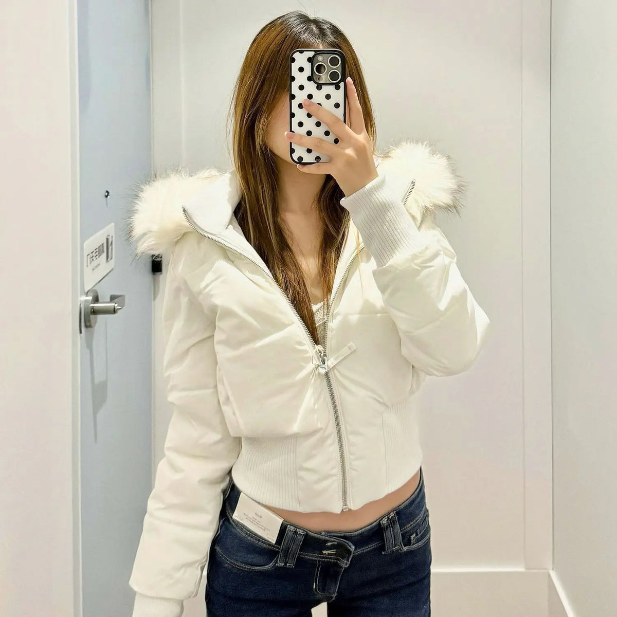 American Retro Pink Fur Collar Hooded Short Cotton Coat High Street Fur Collar Hooded Cotton Coat Jacket Women