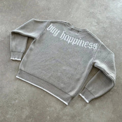 Gray Money Sign Sweater Y2k American Dollar Knit Pullover Vintage Classic Streetwear Warm Crewneck Top Casual