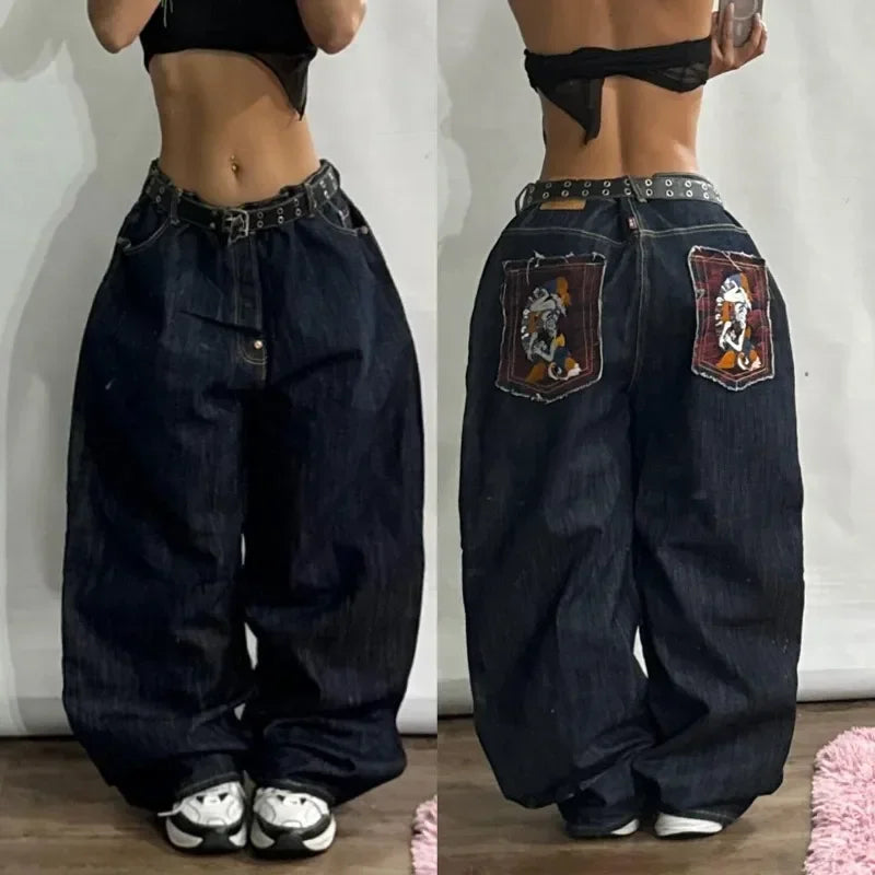 Streetwear Oversized Print Baggy Jeans Y2K Harajuku Hip-hop Vintage Pop Gothic High Waist Wide-leg Pants Trousers