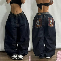 Streetwear Oversized Print Baggy Jeans Y2K Harajuku Hip-hop Vintage Pop Gothic High Waist Wide-leg Pants Trousers