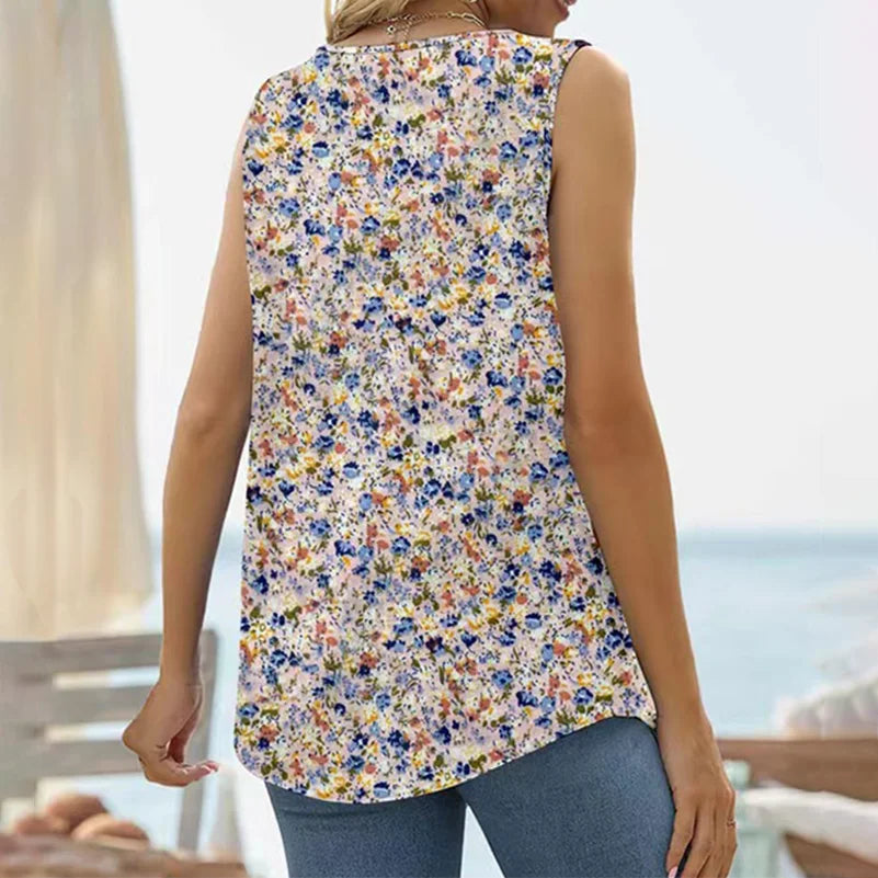 Plus Size Bohemian Vest, Flower Print Sleeveless Square Neck Camisole, Suitable
