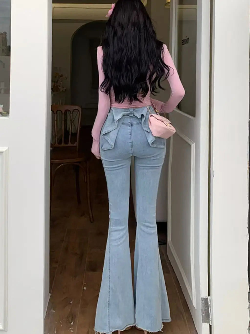 Three-dimensional butterfly jeans with a sense of design, high waist
