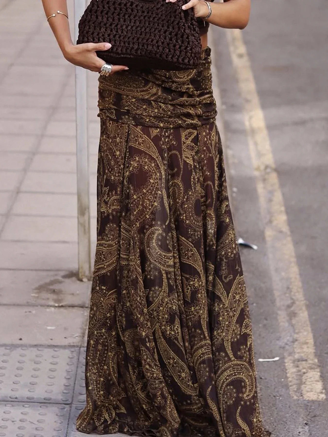 SUCHCUTE Brown vintage Print Low-Waist Skirts