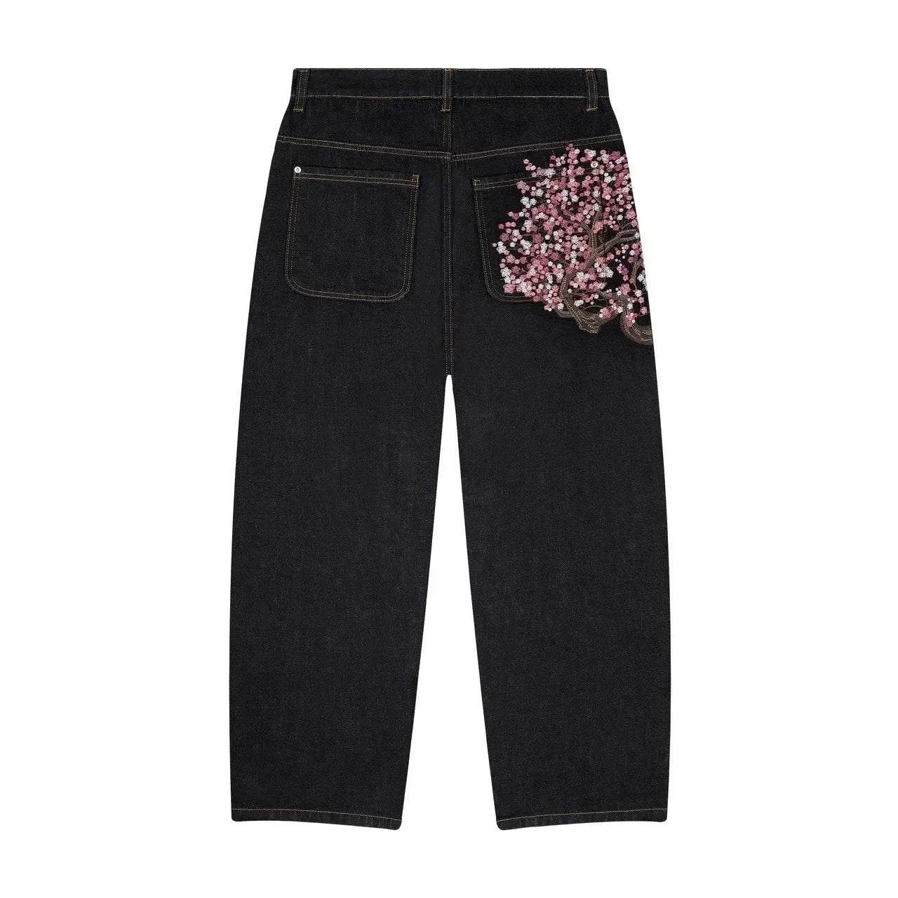Harajuku Flower Embroidery Baggy washed jeans Y2K Vintage 2000s streetwear American Gothic Pants wide leg pants