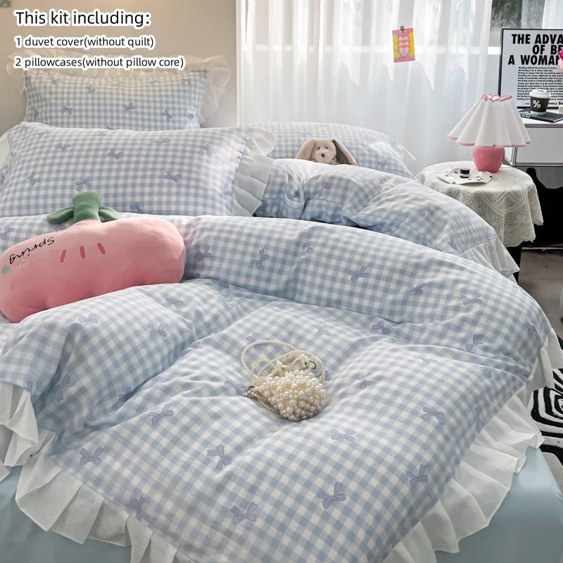3 Piece duvet cover Set bowknot printting Quilt cover Set comfortable Ruffles Bedding Set Bedspread