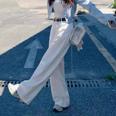 High Waist Wide Leg Jeans Loose Style White Denim Pants Straight Floor-Length Design