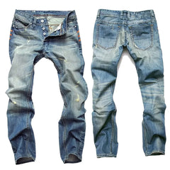 Vintage Straight-Leg Slim Fit Jeans With Buttoning Casual Style Dark Blue Stretchy Comfortable Fits