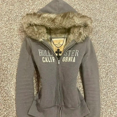 Vintage Casual Zipper Hoodie Jacket Cotton Warm Jacket Y2k Clothes Letter Embroidery Hoodie Oversized Sweatshirt