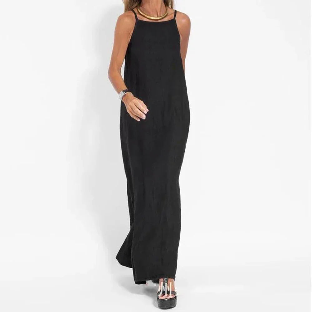 Cotton linen Side Split Long Slip Dress Lady Strapless Solid Color Holiday Party Dresses FYY-10080