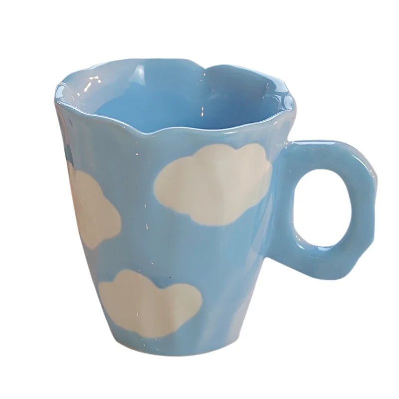 Ins style cute teddy bear irregular cloud tulip ceramic mug