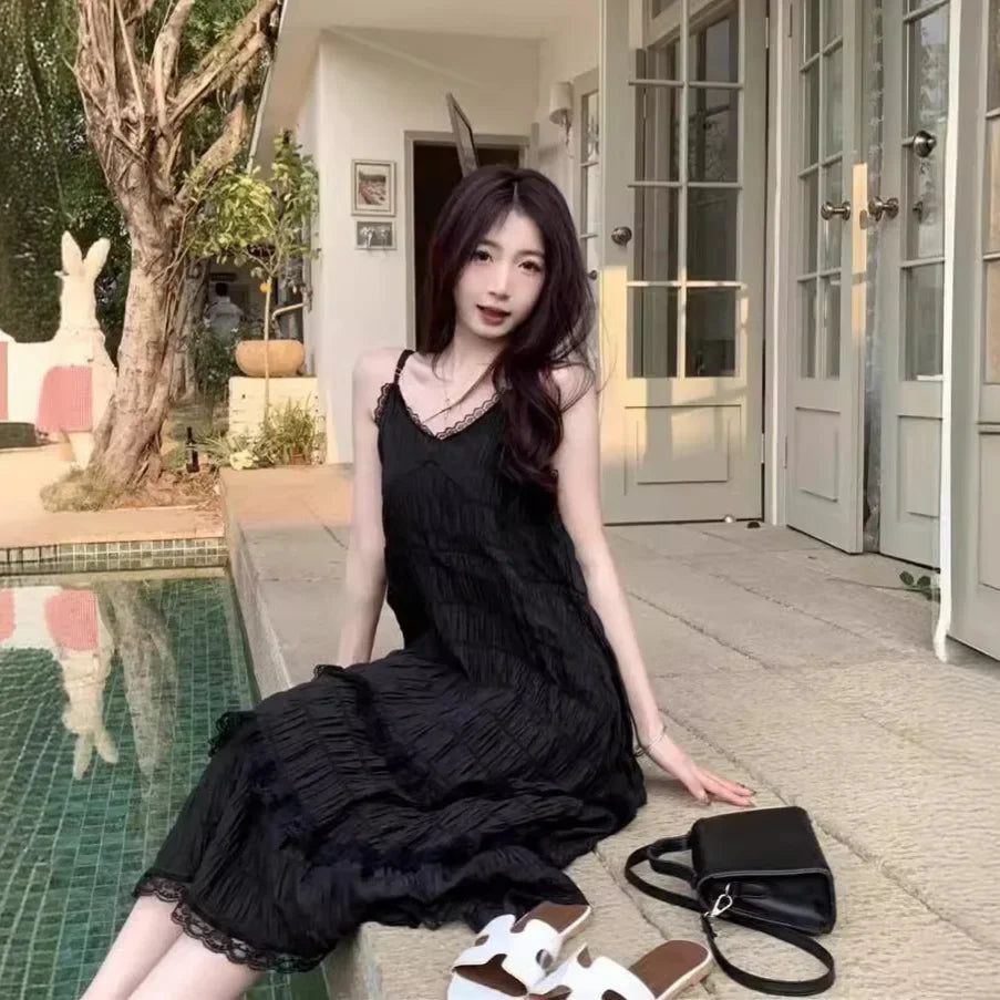SweetAge-ReducingWhite French Style Tank Dress Loose Fit Long Dress